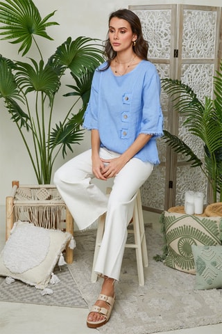 Camicia larga in lino - Blu