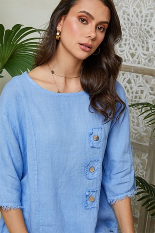 Camicia larga in lino - Blu