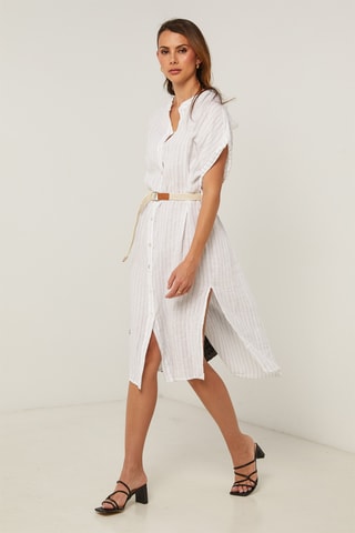 Abito a camicia in lino - Bianco