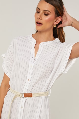 Abito a camicia in lino - Bianco