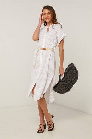 Abito a camicia in lino - Bianco