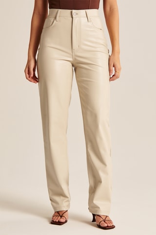 Broek Straight Hoge Taille - Crèmekleurig