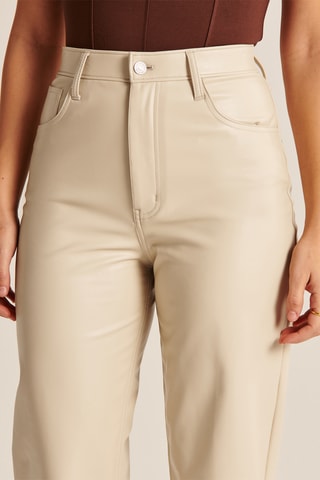 Broek Straight Hoge Taille - Crèmekleurig