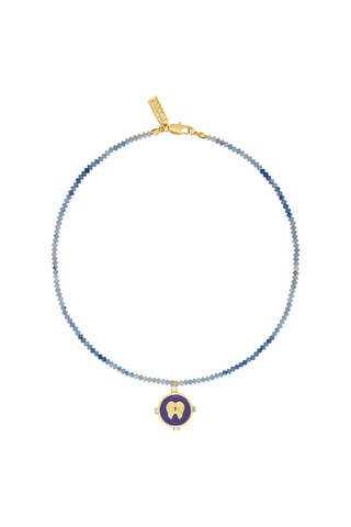Colar Guardian Angel - Banhado a ouro amarelo, lápis-lazúli e calcedónias