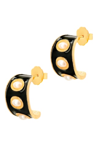 Brincos Black & Pearl Accent Studs - Banhado a ouro amarelo