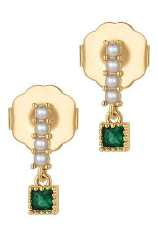 Brincos Pearly Emerald Drop - Banhado a ouro amarelo