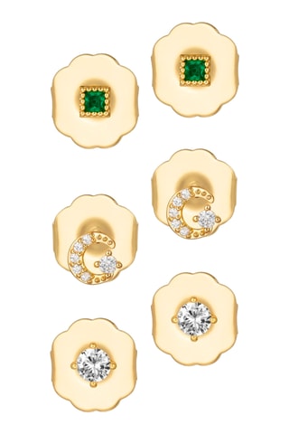 3 pares de brincos Moon Twinkle - Banhado a ouro amarelo