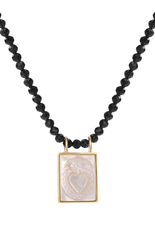Colar Sacred Heart - Banhado a ouro amarelo, ónix e madrepérola