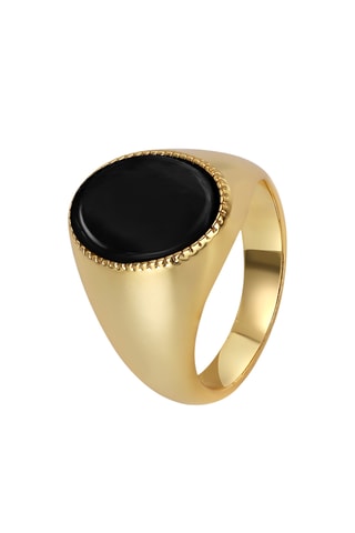 Anel Onyx Oval Signet - Banhado a ouro amarelo e ónix
