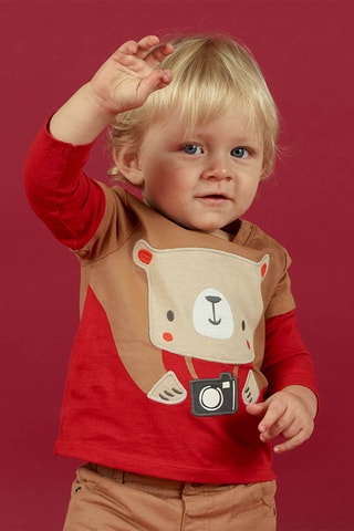 T-shirt - Rood en Camel