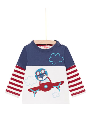 T-shirt Trompe-l’œil - Ecru en Blauw