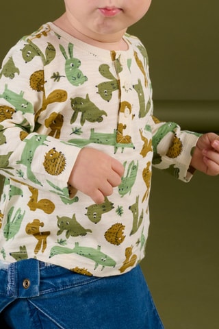 T-shirt - Gemêleerd Lichtgrijs en Groen
