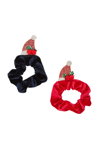 2 Velours Kerstscrunchies -  Marineblauw en Rood
