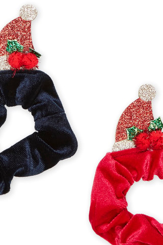 2 Velours Kerstscrunchies -  Marineblauw en Rood