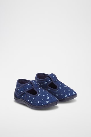 Pantoffels als Saloméschoenen met Vismotief - Blauw