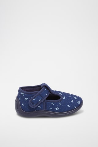 Pantoffels als Saloméschoenen met Vismotief - Blauw