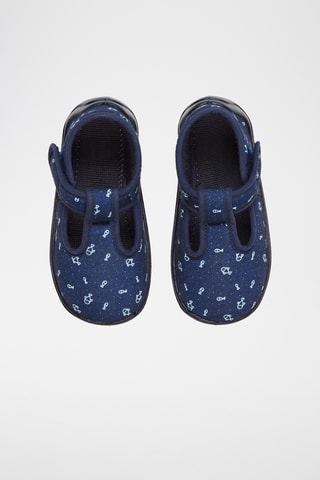 Pantoffels als Saloméschoenen met Vismotief - Blauw