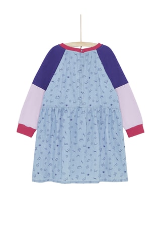 Denim en Molleton Jurk van 2 Materialen - Blauw