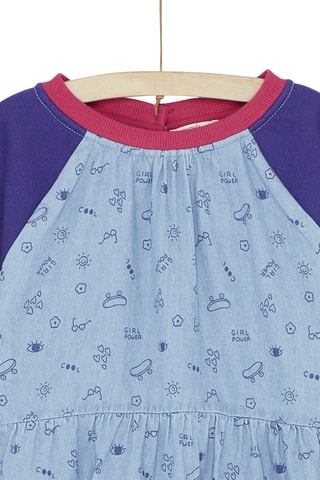 Denim en Molleton Jurk van 2 Materialen - Blauw