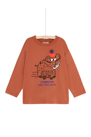 T-shirt met Mammoetmotief - Bruin