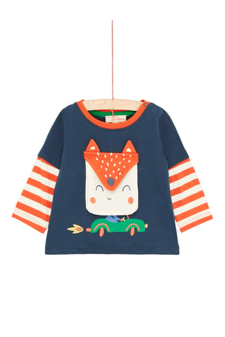 T-shirt met Vosmotief - Blauw