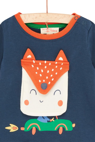 T-shirt met Vosmotief - Blauw