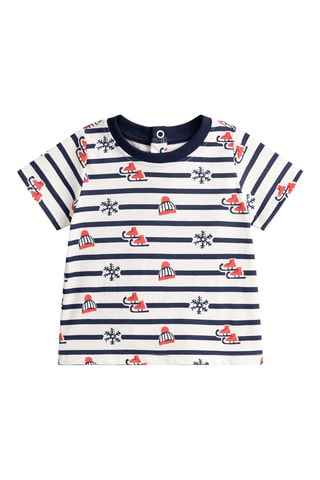 T-shirt - Ecru en Marineblauw