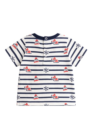 T-shirt - Ecru en Marineblauw