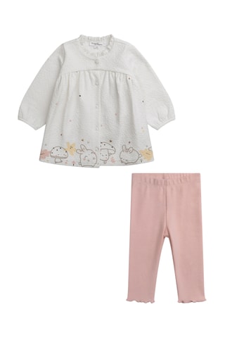 Jurk en Legging - Wit en Poederroze