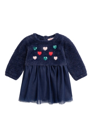 Jurk van 2 materialen - Marineblauw