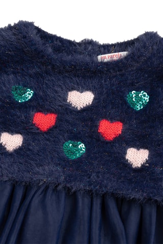 Jurk van 2 materialen - Marineblauw