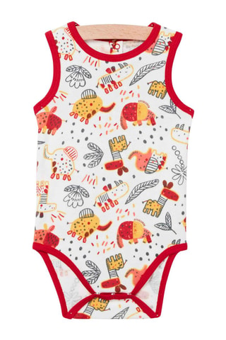 Rompertje met decoratieve print.  Ecru