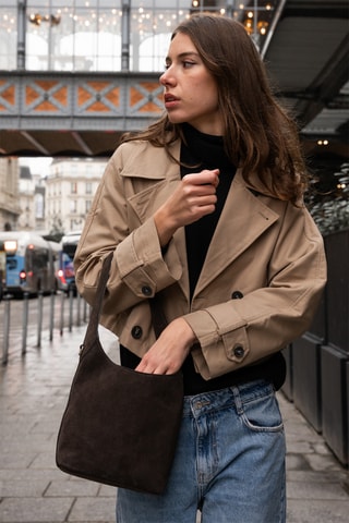 Sac porté épaule en nubuck Clison - Marron foncé