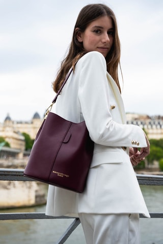 Sac porté épaule en cuir Bruna Graine - Bordeaux
