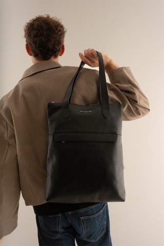 Tote bag de couro Enzo - Preto