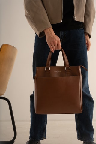 Tote bag de couro Ethan - Castanho