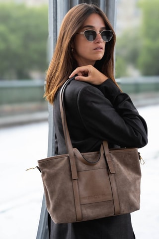 Mala shopper de nobuck Mini Malta - Toupeira - Castanho