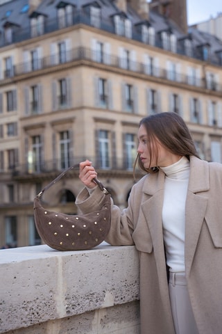 Sac porté épaule en nubuck  - Taupe