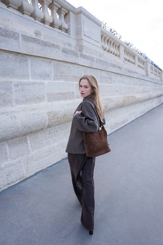 Sac porté épaule en nubuck  - Marron