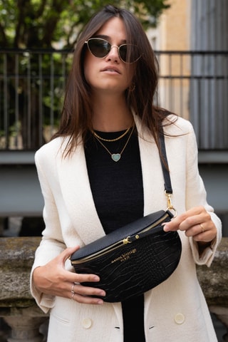 Bolsa de cintura de couro Kimi Croco - Preto
