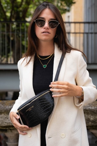 Bolsa de cintura de couro Kimi Croco - Preto