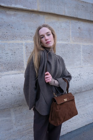 Sac porté épaule en nubuck  - Marron
