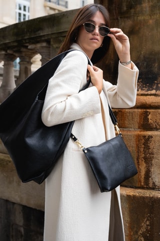 Mala shopper de couro Perle - Preto