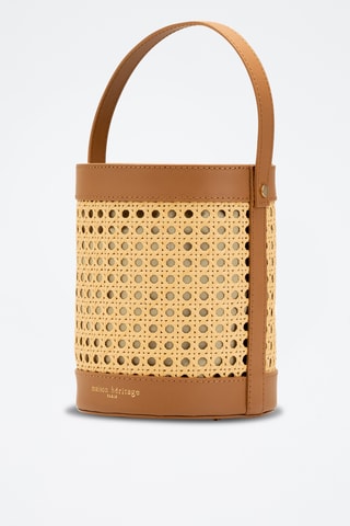Sac seau en cuir et osier Grand Lucci - Camel