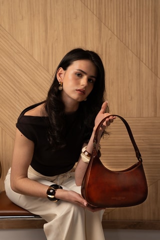Sac porté épaule en cuir Emi - Marron