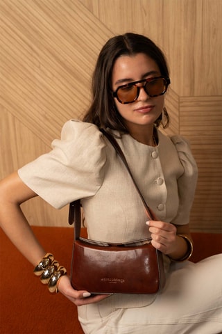 Sac porté épaule en cuir Cléo - Marron