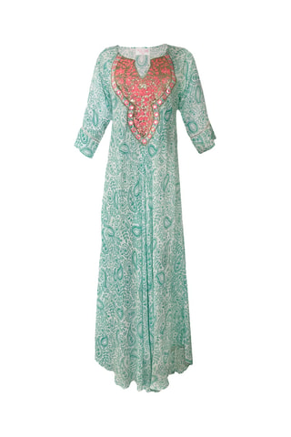 Vestido comprido Naomi - Turquesa - Branco, azul e rosa