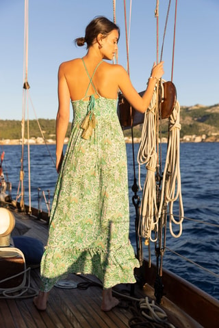 Vestido comprido Sorbet - Verde - Branco, verde e rosa