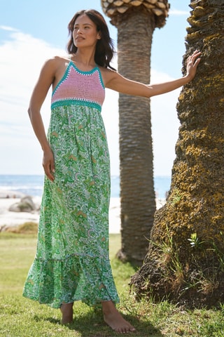 Vestido comprido Sorbet - Verde - Branco, verde e rosa