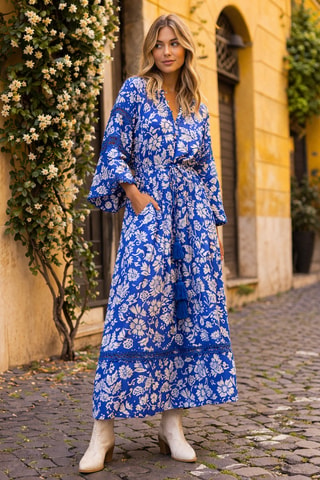 Vestido comprido Morgane - Azul - Branco e azul